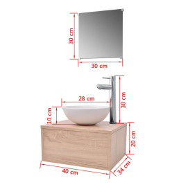 Meuble de salle de bain 4 pcs avec lavabo et robinet Beige