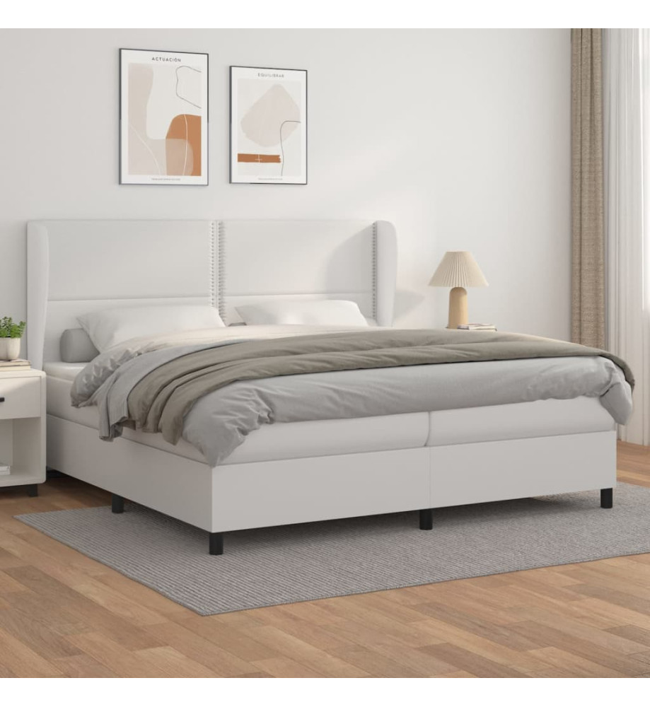Lit à sommier tapissier avec matelas Blanc 200x200cm Similicuir Lit à sommier tapissier avec matelas Blanc 200x200cm Similicuir