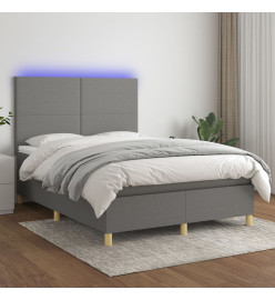 Sommier tapissier et matelas et LED Gris foncé 140x200 cm Tissu
