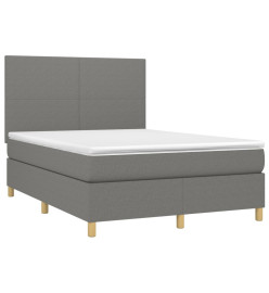 Sommier tapissier et matelas et LED Gris foncé 140x200 cm Tissu
