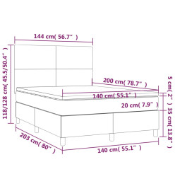 Sommier tapissier et matelas et LED Gris foncé 140x200 cm Tissu