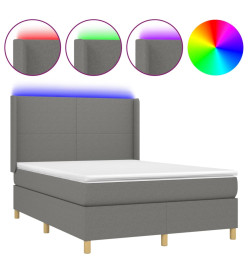 Sommier tapissier et matelas et LED Gris foncé 140x200 cm Tissu