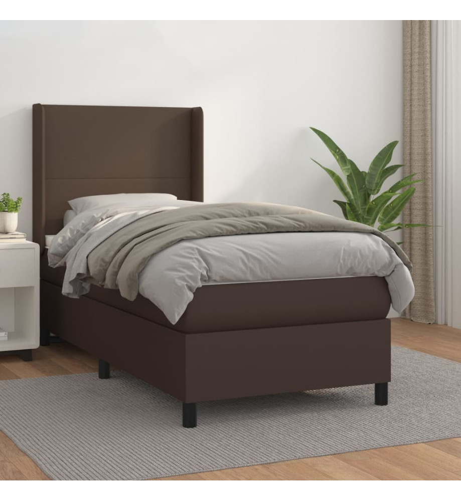 Lit à sommier tapissier avec matelas Marron 100x200 cm Lit à sommier tapissier avec matelas Marron 100x200 cm