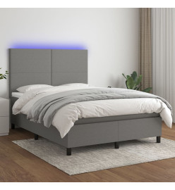 Sommier tapissier et matelas et LED Gris foncé 140x200 cm Tissu