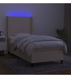 Sommier tapissier avec matelas et LED Crème 100x200 cm Tissu