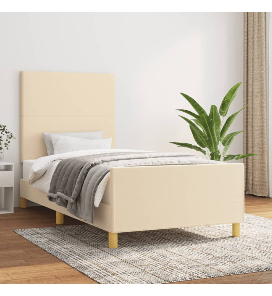 Cadre de lit avec tête de lit Crème 100x200 cm Tissu Cadre de lit avec tête de lit Crème 100x200 cm Tissu