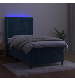 Sommier tapissier matelas et LED Bleu foncé 100x200 cm Velours
