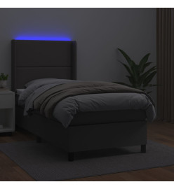Sommier tapissier et matelas et LED Gris 90x190 cm Similicuir