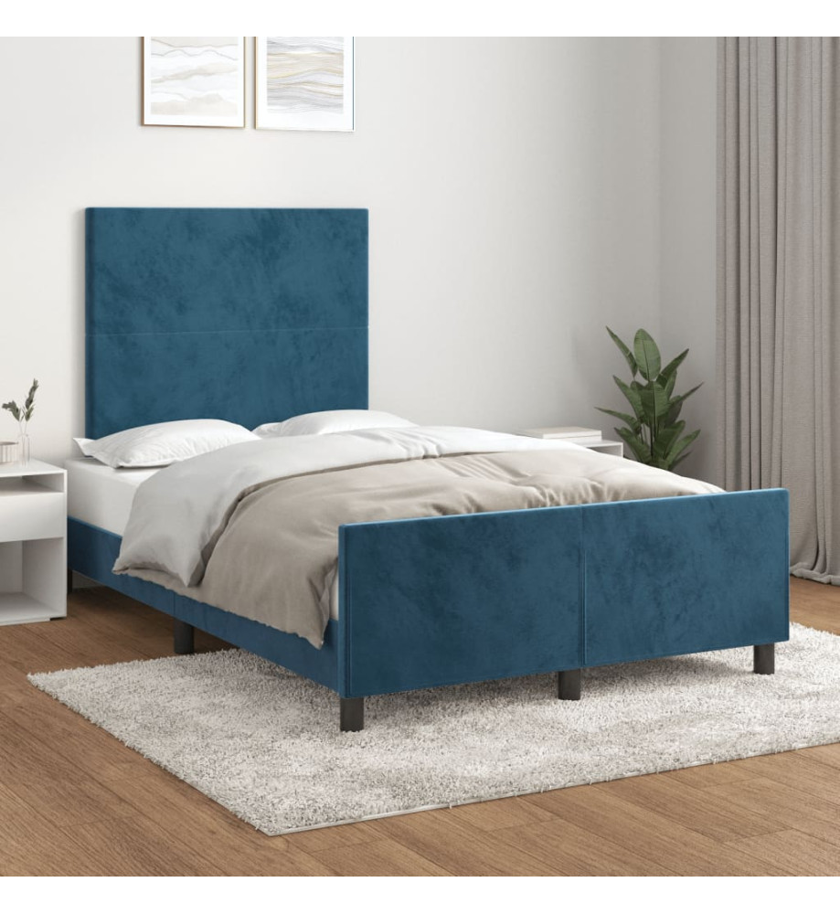 Cadre de lit avec tête de lit Bleu foncé 120x200 cm Velours Cadre de lit avec tête de lit Bleu foncé 120x200 cm Velours