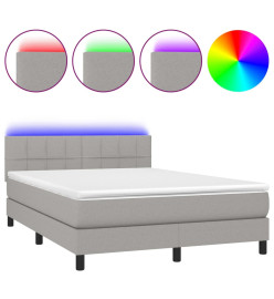 Sommier tapissier et matelas et LED Gris clair 140x190 cm Tissu
