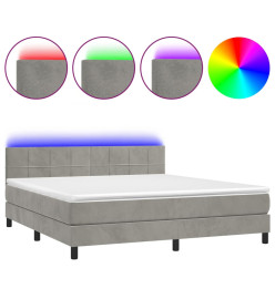 Sommier tapissier matelas et LED Gris clair 180x200 cm Velours