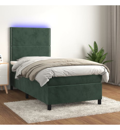 Sommier tapissier matelas et LED Vert foncé 100x200 cm Velours