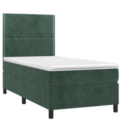 Sommier tapissier matelas et LED Vert foncé 100x200 cm Velours