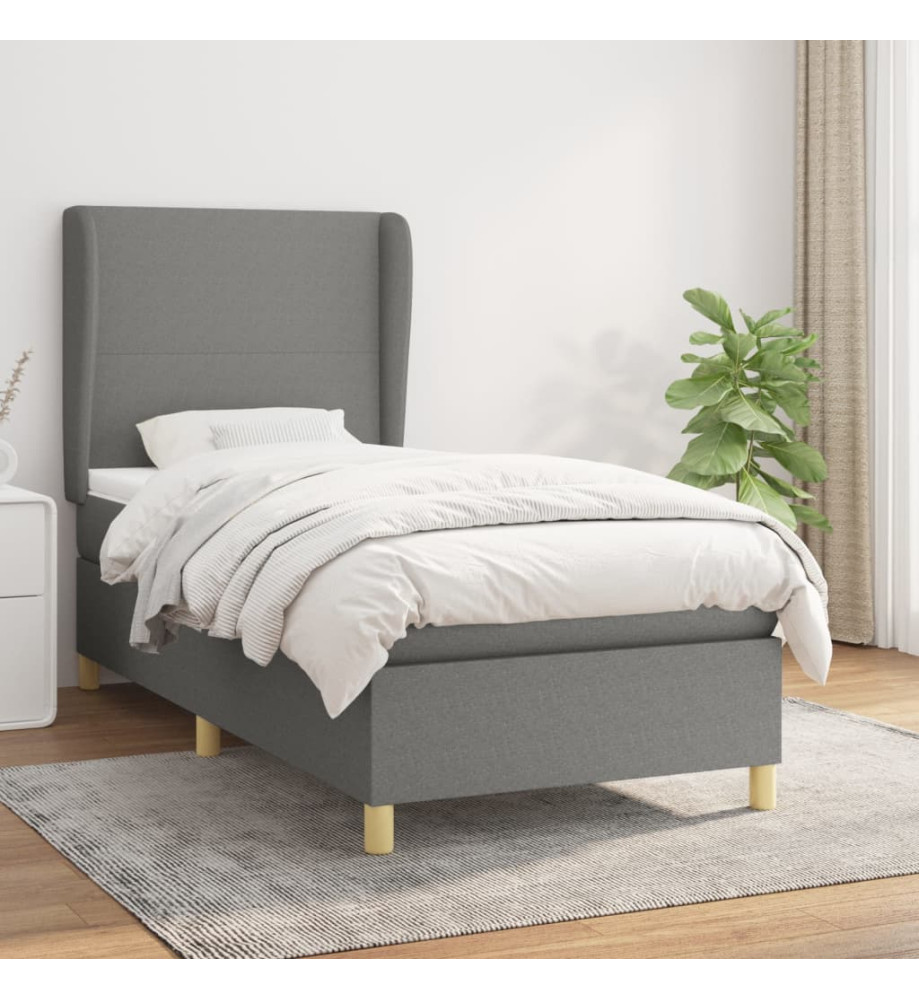 Lit à sommier tapissier avec matelas Gris foncé 80x200 cm Tissu Lit à sommier tapissier avec matelas Gris foncé 80x200 cm Tissu