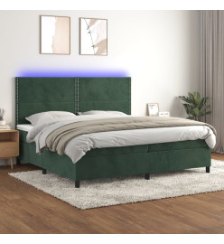 Sommier tapissier matelas et LED Vert foncé 200x200 cm Velours