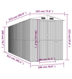 Abri de jardin Marron clair 192x523x223 cm Acier galvanisé