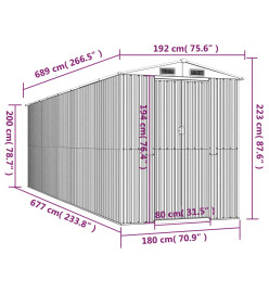 Abri de jardin Marron clair 192x689x223 cm Acier galvanisé