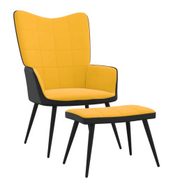 Chaise de détente et repose-pied Jaune moutarde Velours et PVC