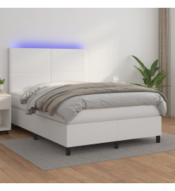 Sommier tapissier et matelas et LED Blanc 140x200 cm Similicuir