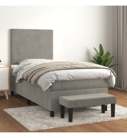 Lit à sommier tapissier et matelas Gris clair 90x190 cm Velours