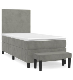 Lit à sommier tapissier et matelas Gris clair 90x190 cm Velours