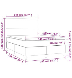 Sommier tapissier avec matelas et LED Noir 140x190 cm Tissu
