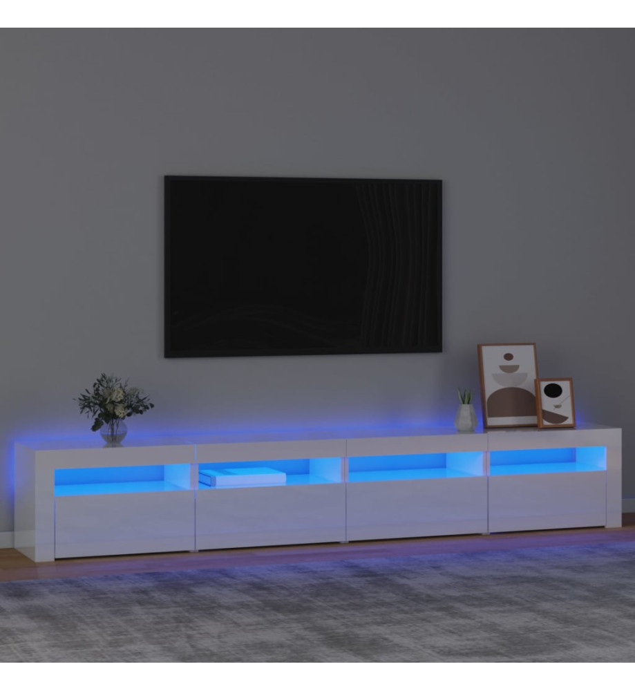 Meuble TV avec lumières LED Blanc brillant 240x35x40 cm