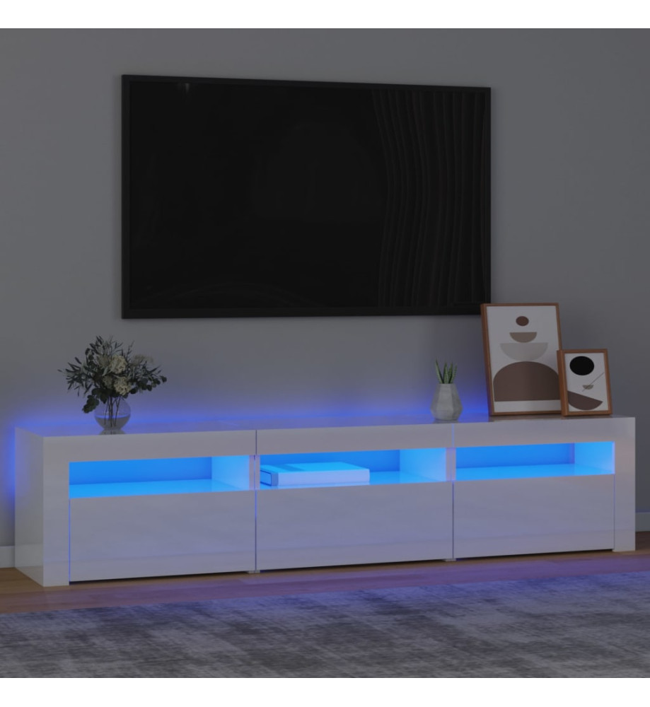 Meuble TV avec lumières LED Blanc brillant 180x35x40 cm