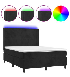 Sommier tapissier avec matelas et LED Noir 140x200 cm Velours
