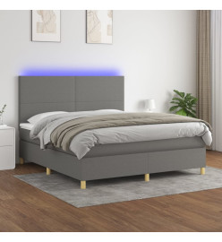 Sommier tapissier et matelas et LED Gris foncé 160x200 cm Tissu