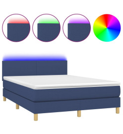 Sommier tapissier avec matelas et LED Bleu 140x200 cm Tissu