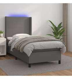 Sommier tapissier avec matelas et LED Gris 80x200 cm Similicuir