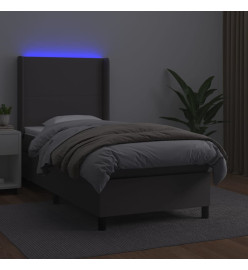 Sommier tapissier avec matelas et LED Gris 80x200 cm Similicuir