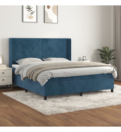 Lit à sommier tapissier et matelas Bleu foncé 160x200cm Velours