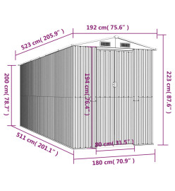 Abri de jardin Marron foncé 192x523x223 cm Acier galvanisé