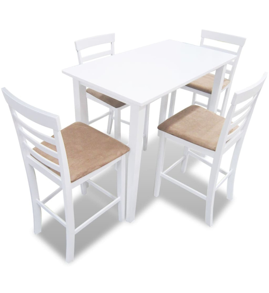 Set table et 4 chaises de bar en bois coloris blanc