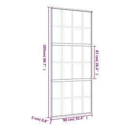 Porte coulissante doré 90x205 cm verre ESG clair et aluminium