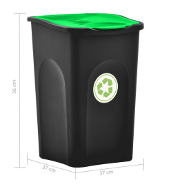 Poubelle avec couvercle à charnière 50 L Noir et vert