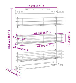 Panier à 3 niveaux métallique de cuisine 47x15,5x55,5 cm