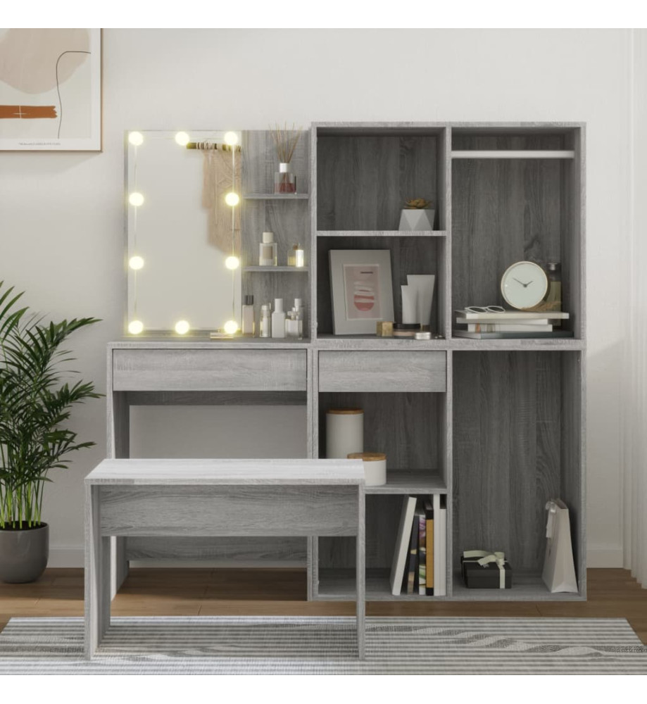 Ensemble de coiffeuse avec LED Sonoma gris Bois d'ingénierie