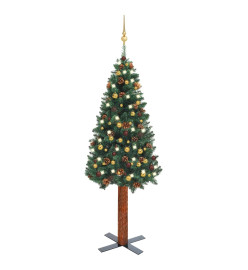 Sapin de Noël mince pré-éclairé et boules vert 180 cm