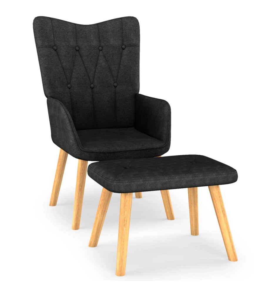 Chaise de relaxation avec tabouret Noir Tissu