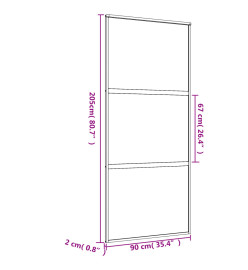 Porte coulissante doré 90x205 cm verre ESG clair et aluminium