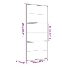 Porte coulissante doré 90x205 cm verre ESG clair et aluminium