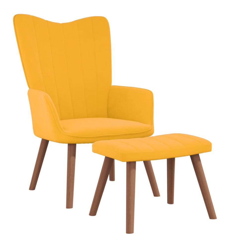 Chaise de relaxation avec repose-pied Jaune moutarde Velours