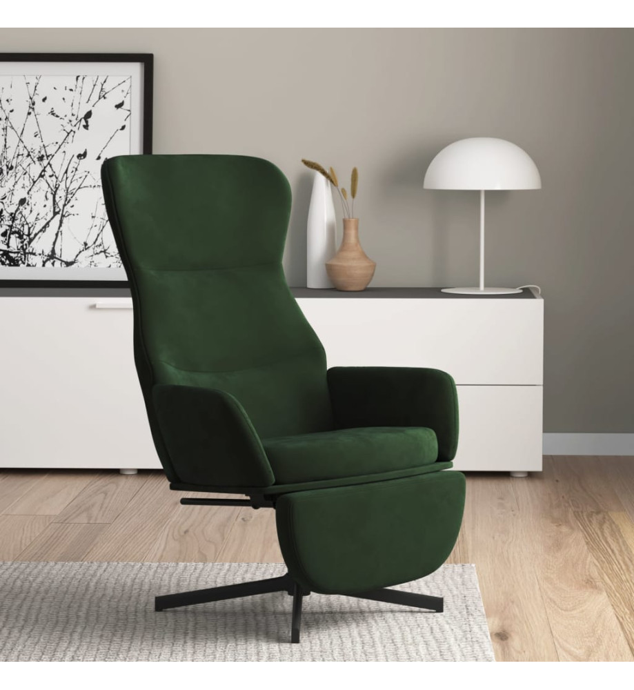 Chaise de relaxation avec repose-pied Vert foncé Velours