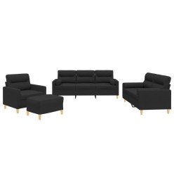 Ensemble de canapés 4 pcs avec coussins noir tissu