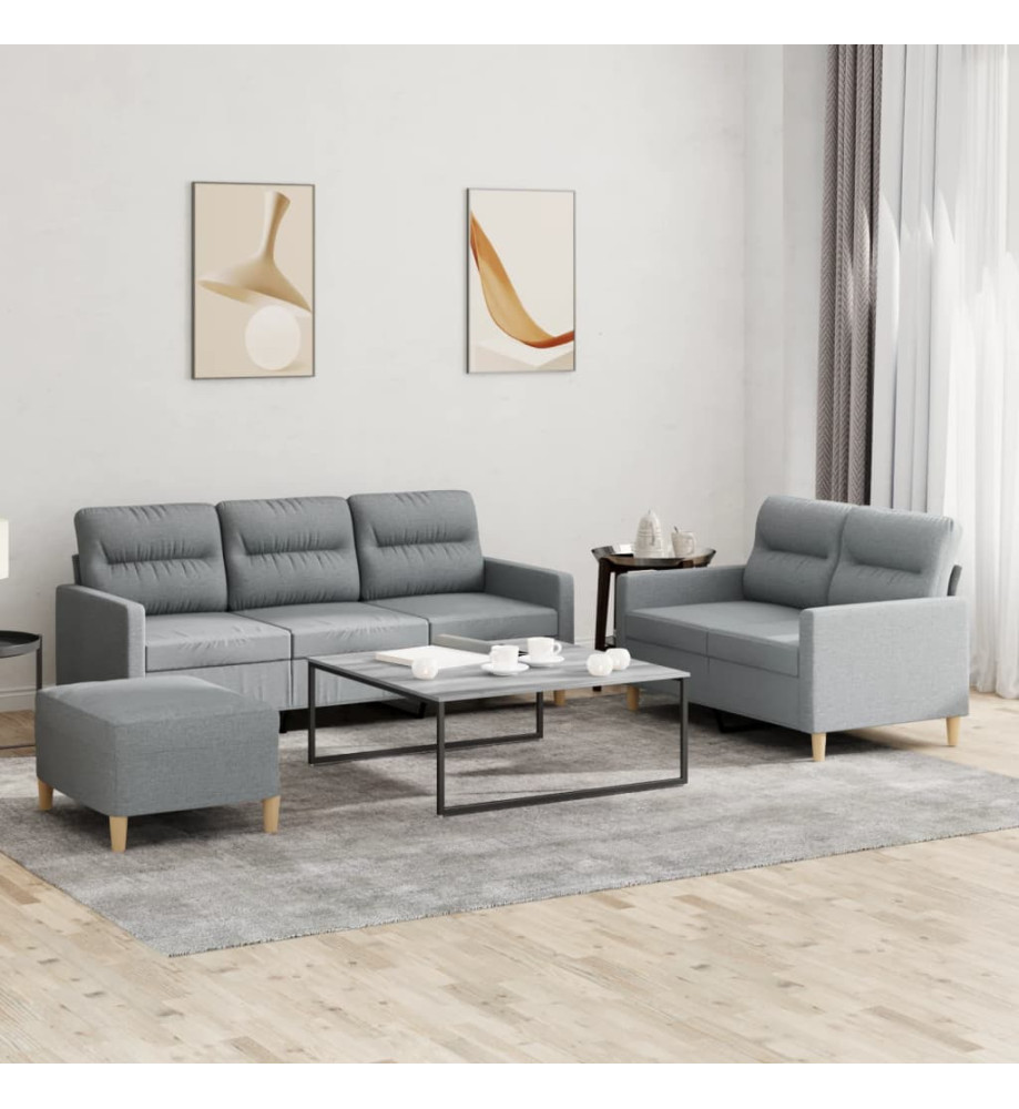 Ensemble de canapés 3 pcs avec coussins Gris clair Tissu