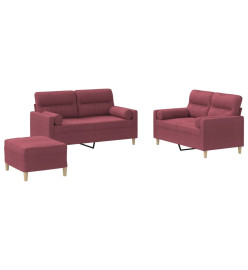 Ensemble de canapés 3 pcs avec coussins rouge bordeaux tissu