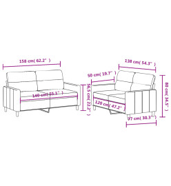 Ensemble de canapés 2 pcs avec coussins Crème Tissu